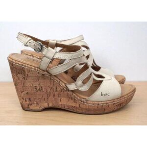 BOC Born Concept Beige Tan Cork Wedge High Heel Sandals Size 8 M